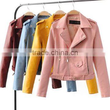 zm50294b spring and autumn lady zipper pu coats fashion lapel slim women coat