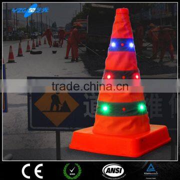 Fluorescent orange collapsible RGB LED light traffic cone