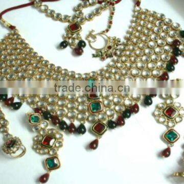 Heavy Jodha Bridal Kundan 7pc Dulhan Necklace Set