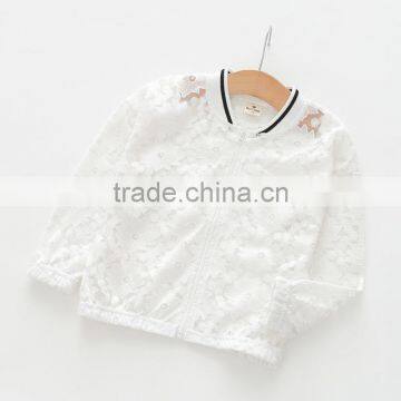 Summer Solid Color Zipper Lace Cotton Girls Jacket photo-6