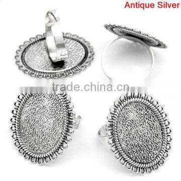 Adjustable Wired Rings Oval Antique Silver Cabochon Setting 19.9mm Ring Setting photo-3