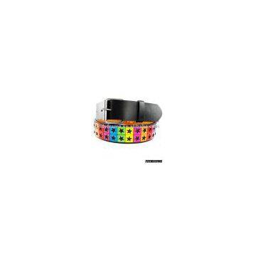 Black Leather Multi Color Studs&Stars Belt