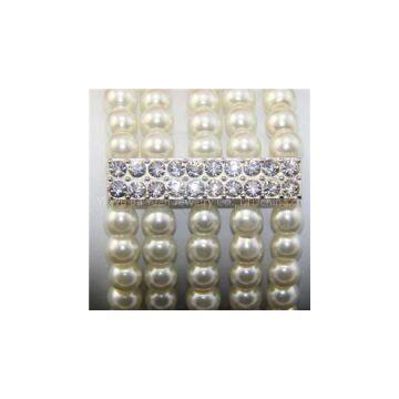 Multi Strand Simulated Pearl Bracelet Rhodium Plated