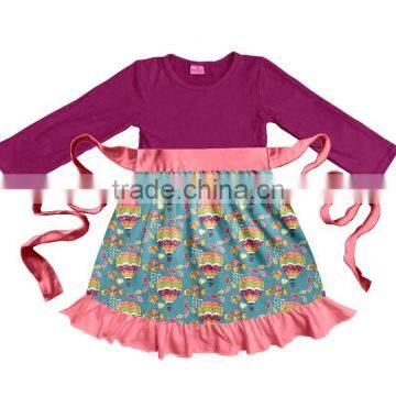 CH00292YIWU BOYA Cotton milk silk ruffle dress kids clothes hot air balloon prints wearing boutique dresses