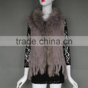 Natural rabbit fur winter waistcoat with collar for women real fur warm sleeveless short vest