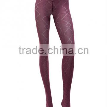 Latest Design Promotion Present Bright Red Wine Sexy Jacquard with Geometry Rhombus Woman Tights