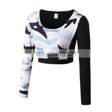 Hot Sexy Fashion Design Camo Print Quick Dry Long Sleeves Gym Wear T-shirt Women photo-4
