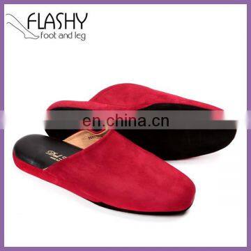 Top quality men's red suede house slipper leather