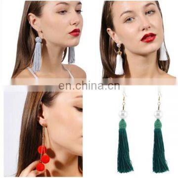 Handmade Fringe Thread Tassel Drop Earrings Charm Pearl Earrings