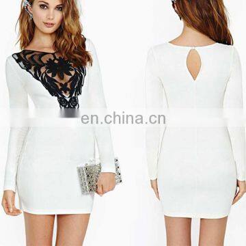 Long sleeves lady Sexy dress with lace applique