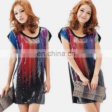 China wholesale price - Fashion Women's sequin printed all over dress plus size short sleeve for OEM