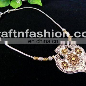 Designer Banjara Style Oxidized Jewellery- Vintage Handicraft Silver Golden Set - Beautiful Golden Silver Pendant photo-5
