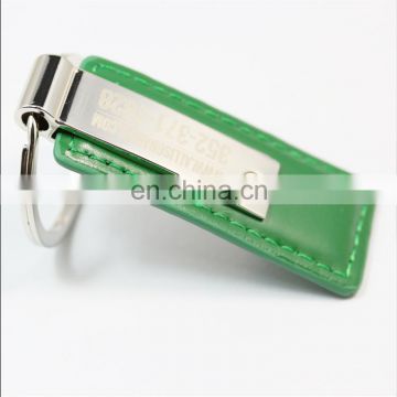 Custom green leather keychain rectangle keyring/ car keycahin for sale