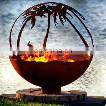 Elegant Design Rusty Outdoor Large Metal Fire Ball In Corten Steel