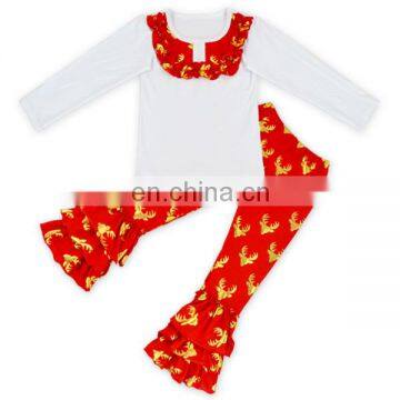 Cute Girl 3 PC Christmas Reindeer Girl Ruffle Pants Outfits