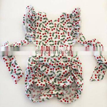 Baby Girls Cherry Pattern Romper 2019 New Summer Newborn Baby Girl Floral Romper Fly Sleeve Jumpsuit Lace Outfit Clothes Sunsuit photo-4