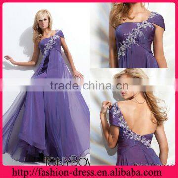 One Cap Sleeve Draped Empire Dark Purple Evening Dress