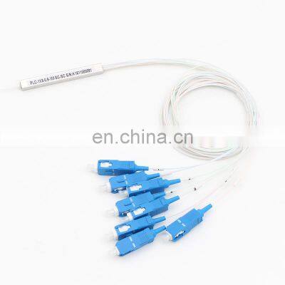 1x8 PLC Splitter Steel Tube IN/OUT 0.9mm G657A1 White 1m Pigtail with SC/LC Passive Optical Splitter