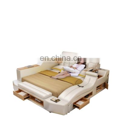 Smart double bed multi functional modern leather massage beds with king queen size