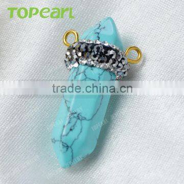 Topearl Jewelry Hexagonal Prism Blue Turquoise Jewellery Pendant Necklaces Rhinestones Clay Pave SPW04