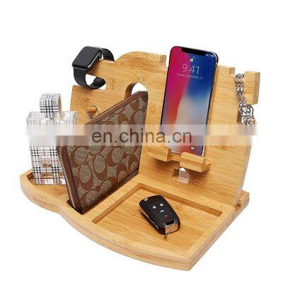 Bamboo Wooden Desktop Mobile Phone Charging Holder Cell Phone Organizer Charging Station Dock Desk Storage Rack