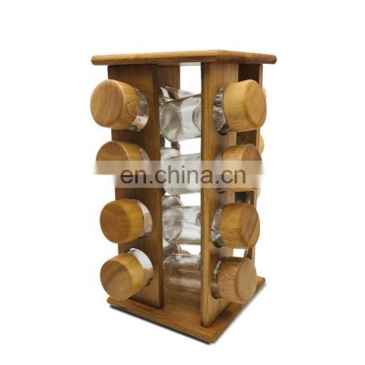 16 Bottles Bamboo Spice Rack Bamboo Spice Jar Set Kitchen Organizer Seasoning Bottles