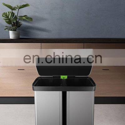 NEW Arrival 2021 Kitchen Recycling Bin 2 Compartments Stainless Steel 60L Trash Can Waste Bins photo-2