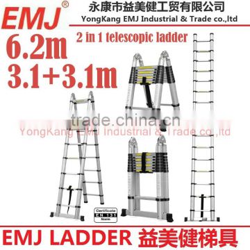 6.2m 2 in 1 telescopic ladder single ladder 6.2m A type ladder 3.1m+3.1m