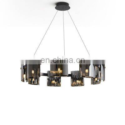 Dining Room Round Chandelier Gold and Black Pendant Light Bedroom Round Hotel Copper and Glass Chandelier