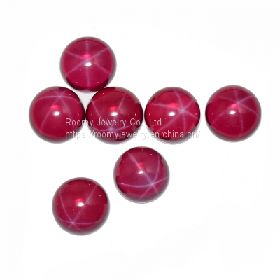 Hot Sale High Quality Loose Synthetic Gemstone Ruby Star Sapphire Round Cabochon 6 Rays Flat Back