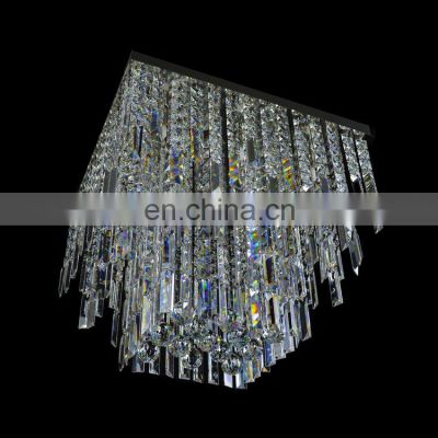 Modern luxury led square K9 crystal lights hotel bedroom decoration chandelier led ceiling lamp