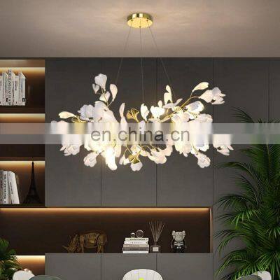 indoor living room ceramic ginkgo flower leaf chandelier project light luxury art chandelier