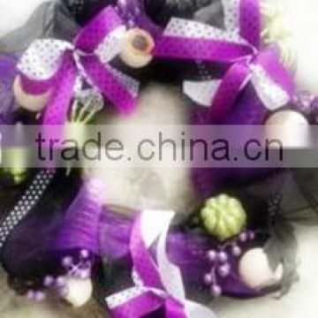 Mesh wreath with ribbon butterfly bow for holloween party hanging decoration