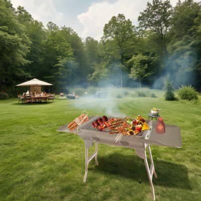 Portable Charcoal BBQ Grill | Stainless Steel Charcoal Grill Easy to Clean Surface Grill photo-5