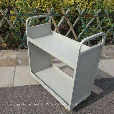 Library Book Trolley 3 Tier V Shaped Slanted Shelf With Mute Braking Wheels：Heavy Duty Cold Rolled Steel  For School Office