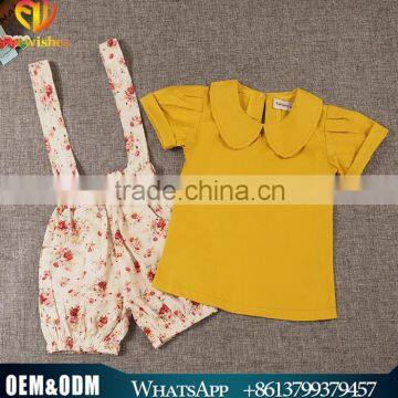 Ins Hot Sale Modeling Floral Stripped + Yellow Shirt 2016 Popular Summer Baby Clothing Sets