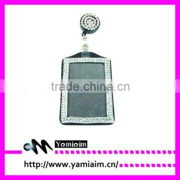 Round Rhinestone Retractable Reel Badge Holder