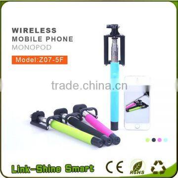 2016 z07-5F wireless monopod selfie stick for smart phone, wireless bluetooth selfie stick