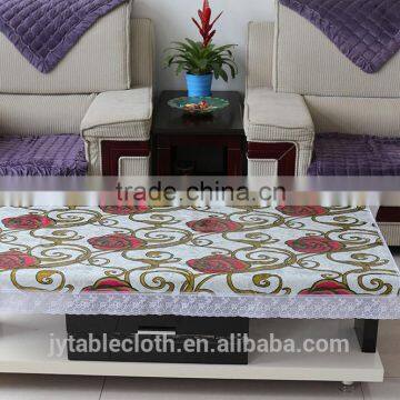 Gold coated and printed transparent pvc tablecloth with lace