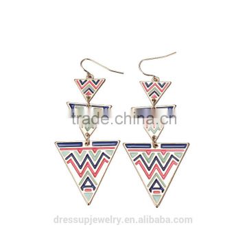 Fashion Jewelry Triangle shaped colorful enamel decorated Long Earrings for girls women