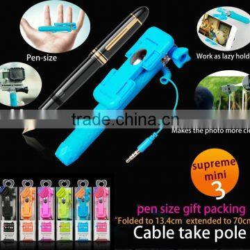 Promotional mini monopod , Cable Take Wired mini Selfie Stick , selfie monopod