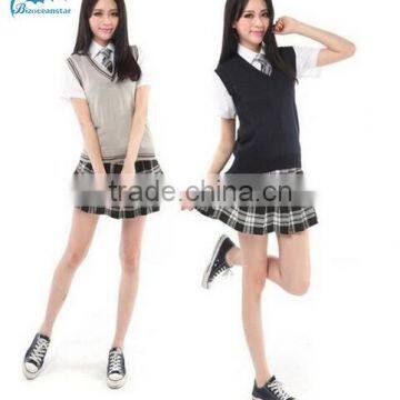 Girls Vest Sweater Uniforms Student School Uniform V-neck Cotton Vest Short/Long Sleeve Shirt Plaid Skirt