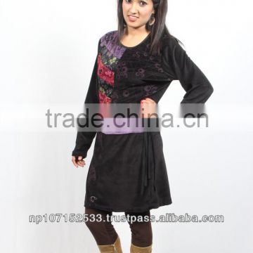 cotton velour dress with side belt tie string