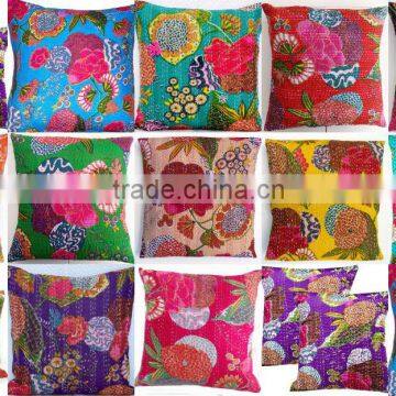 Tropicana Floral Print Cushion Cover Indian Fruit Print Kantha Cushion Pillow Cover Set Of 18 Pcs