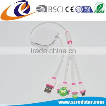 3 in 1 logo custom retractable usb charing cable