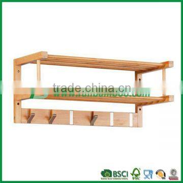 Wall mount stable bamboo towel rack with 2 layer