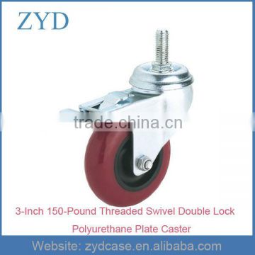 3-Inch 150-Pound Threaded Swivel Double Lock Polyurethane Plate Caster ZYD-CS1