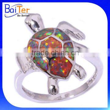 Unique Synthetic Fire Opal 925 Sterling Silver Opal Turtle Engagement Rings