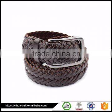 popular casual wide Brown Leather elastic pin buckle belt