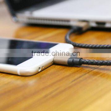 New Arrivel Wooden Shell USB Cable Round Leather Charging Cable For Iphone5/5S/6/6Plus/ipad Date Cable photo-6